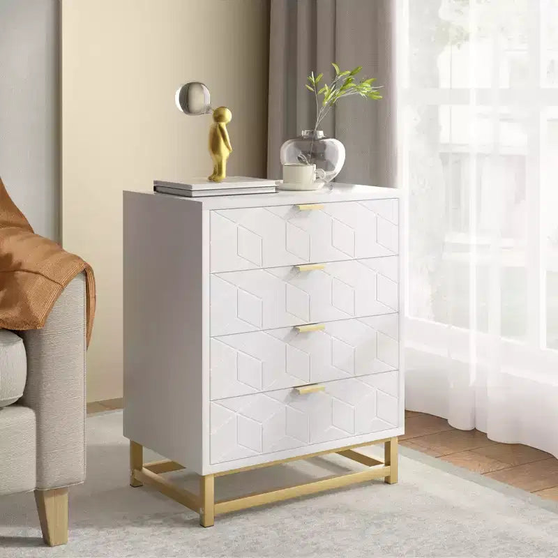 Commode de chambre, commode en bois rose à 4 tiroirs avec poignées, rangement moderne pour couloir et entrée
