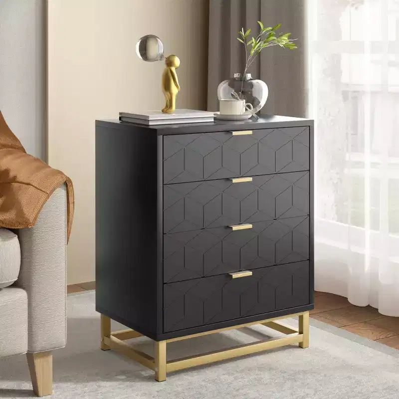 Commode de chambre, commode en bois rose à 4 tiroirs avec poignées, rangement moderne pour couloir et entrée
