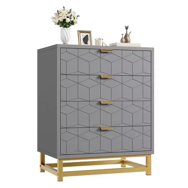 Commode de chambre, commode en bois rose à 4 tiroirs avec poignées, rangement moderne pour couloir et entrée