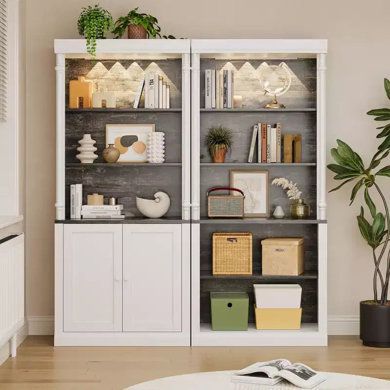 Étagère blanche avec étagères réglables, Vitrine à 5 niveaux avec lumière LED