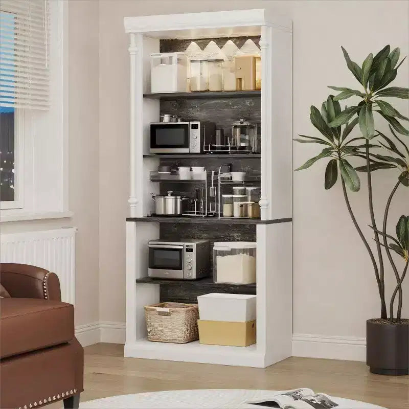 Étagère blanche avec étagères réglables, Vitrine à 5 niveaux avec lumière LED