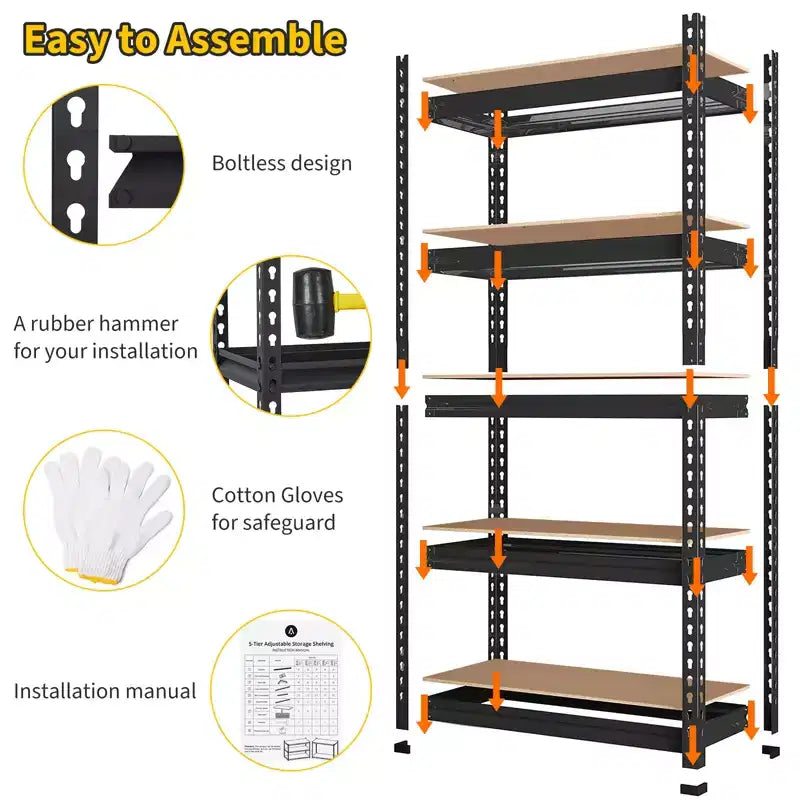 Étagères de rangement robustes, étagères de rangement de garage à 5 niveaux, unité d'étagères de rangement métalliques réglables, étagères de rangement de garage faciles à assembler
