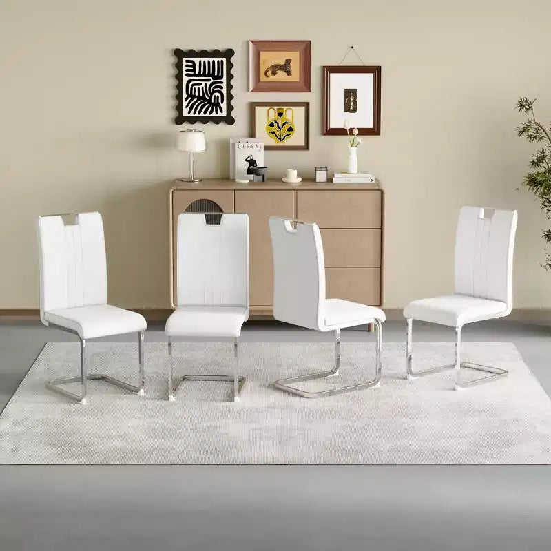 Set of 4 PU Bow-Shaped Dining Chairs with Ergonomic Backrest, Dimensions 15.7x20.5x39 Inches