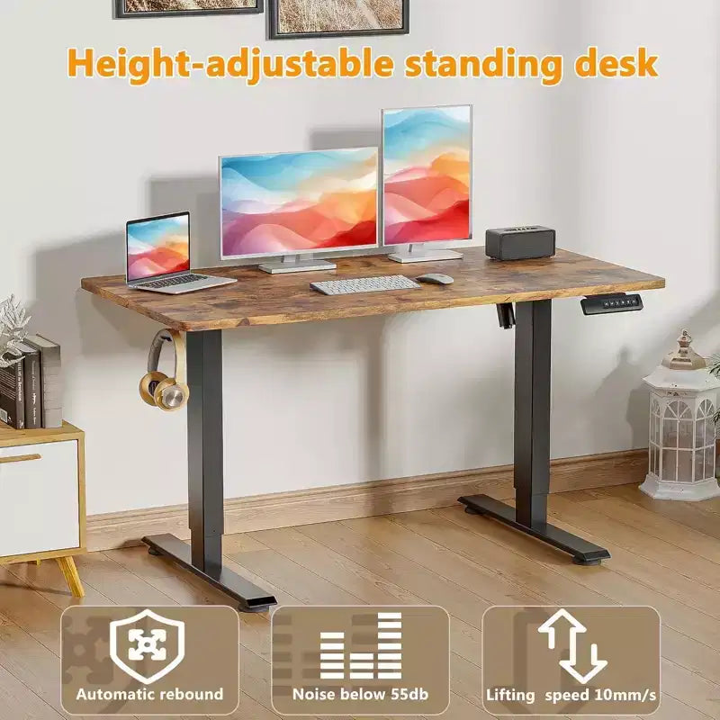 Bureau d'ordinateur électrique réglable en hauteur 70 x 27 avec préréglages de mémoire | Crochet gratuit | Roues verrouillables | Tapis de souris pour le jeu/le travail