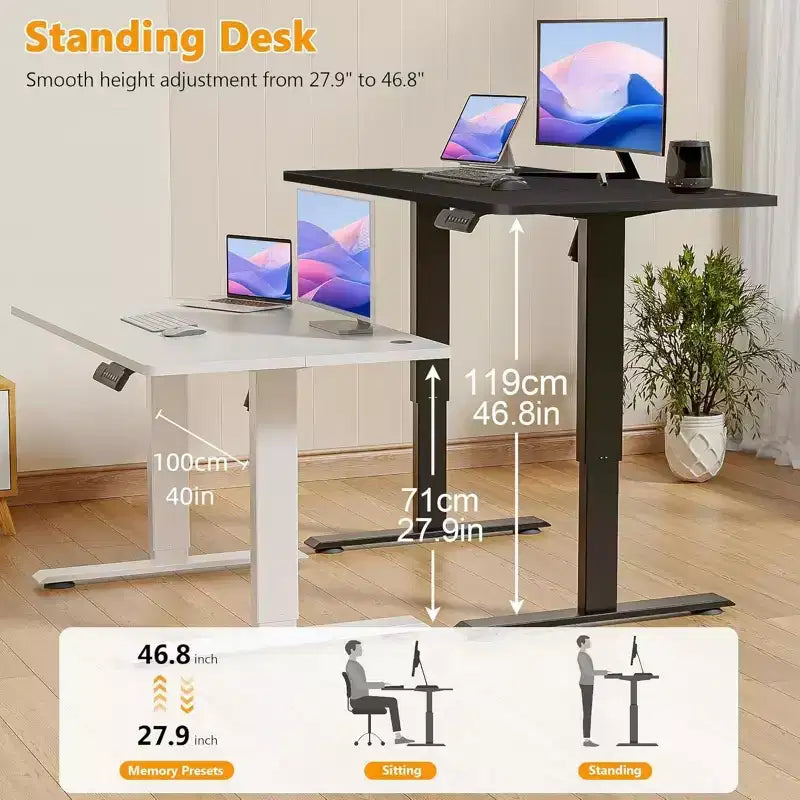 Bureau d'ordinateur électrique réglable en hauteur 70 x 27 avec préréglages de mémoire | Crochet gratuit | Roues verrouillables | Tapis de souris pour le jeu/le travail