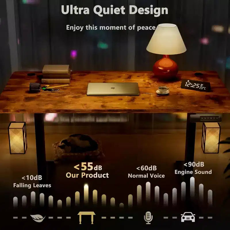 Bureau d'ordinateur électrique réglable en hauteur 70 x 27 avec préréglages de mémoire | Crochet gratuit | Roues verrouillables | Tapis de souris pour le jeu/le travail