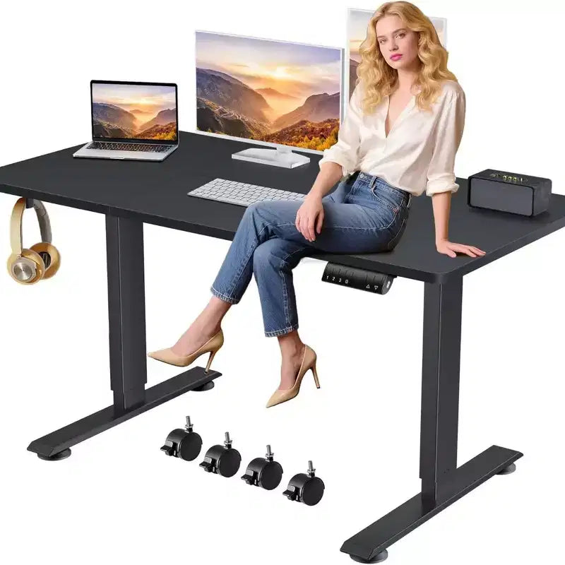 HOMDOX Elec.-Standing-Computer Desk Heigt-Adustable 70 x 27 w/Memory Presets|Free Hook|Lockable Wheels|Mouse Pad for Gaming/Working