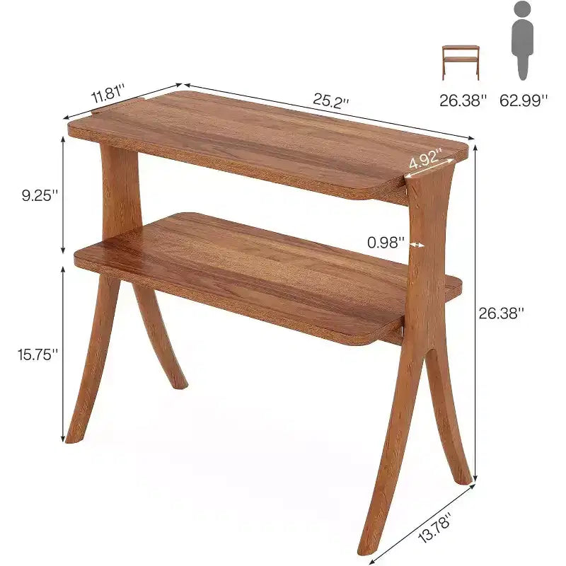 Table d'appoint en bois, Table d'appoint de style rustique avec étagère de rangement à 2 niveaux