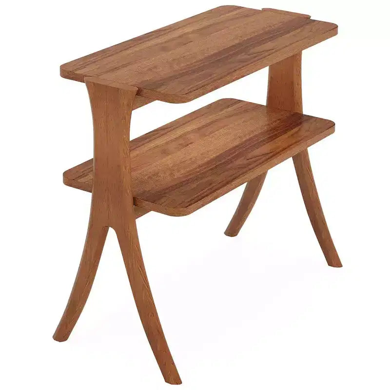Table d'appoint en bois, Table d'appoint de style rustique avec étagère de rangement à 2 niveaux