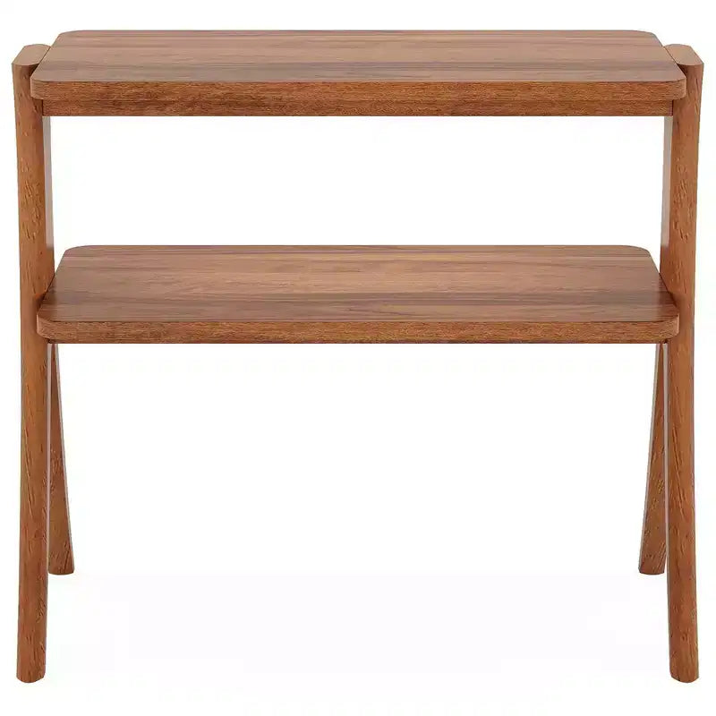 Table d'appoint en bois, Table d'appoint de style rustique avec étagère de rangement à 2 niveaux