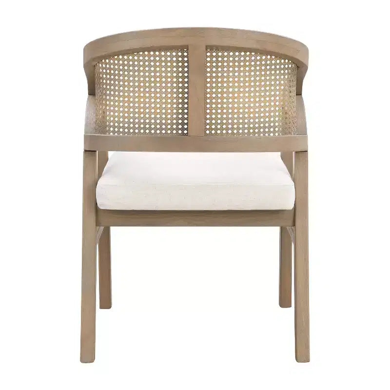 Chaise de salle à manger capitonnée en bois d'hévéa avec dossier incurvé en rotin