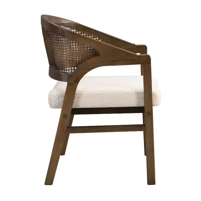 Chaise de salle à manger capitonnée en bois d'hévéa avec dossier incurvé en rotin