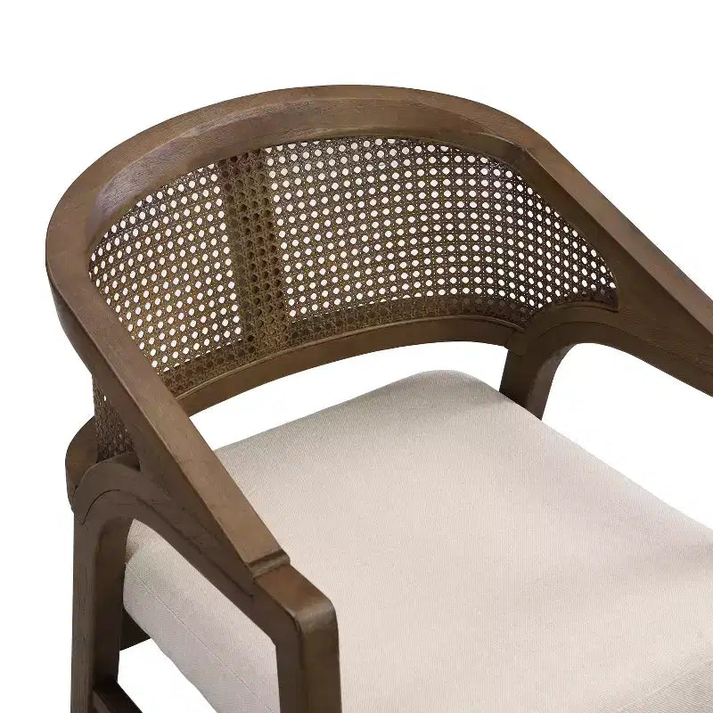Chaise de salle à manger capitonnée en bois d'hévéa avec dossier incurvé en rotin