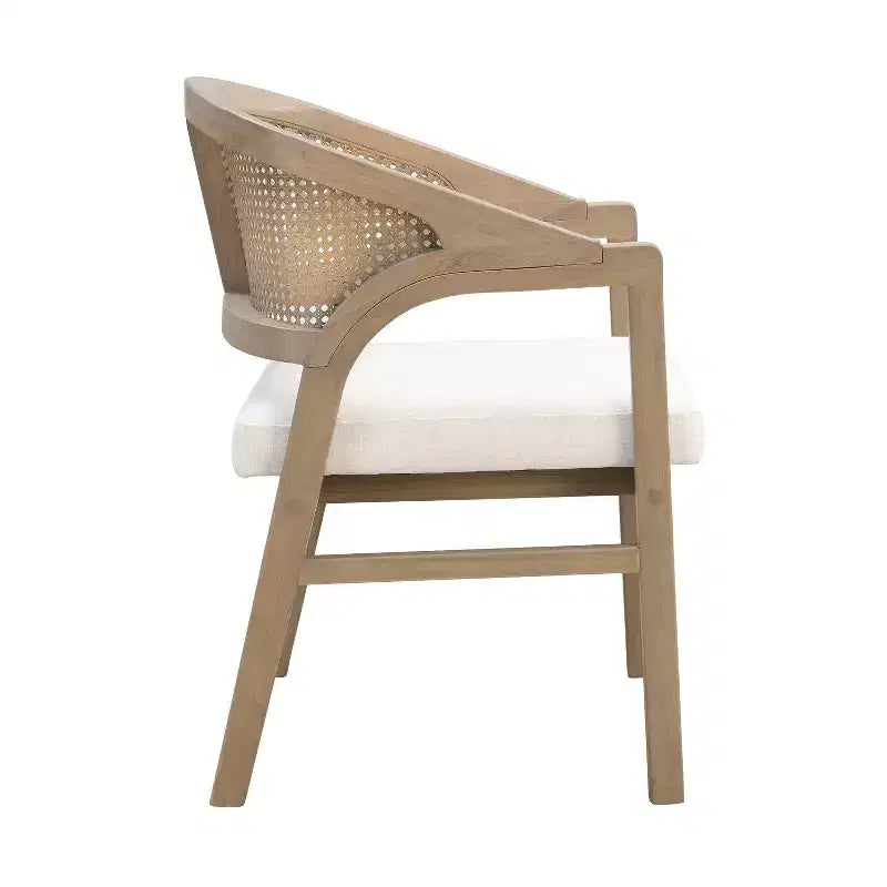 Chaise de salle à manger capitonnée en bois d'hévéa avec dossier incurvé en rotin
