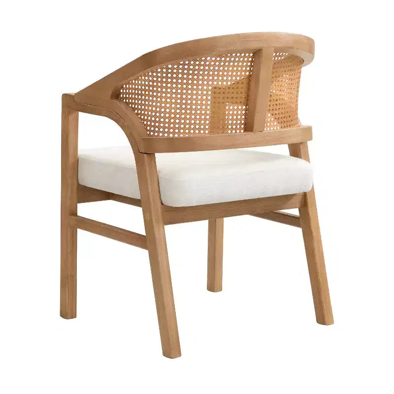Chaise de salle à manger capitonnée en bois d'hévéa avec dossier incurvé en rotin