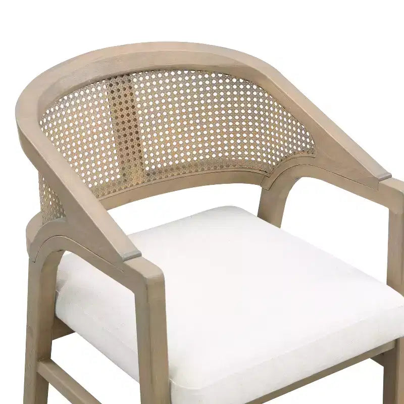 Chaise de salle à manger capitonnée en bois d'hévéa avec dossier incurvé en rotin