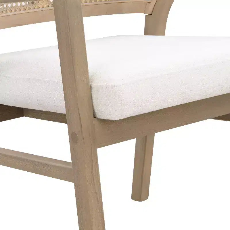 Chaise de salle à manger capitonnée en bois d'hévéa avec dossier incurvé en rotin