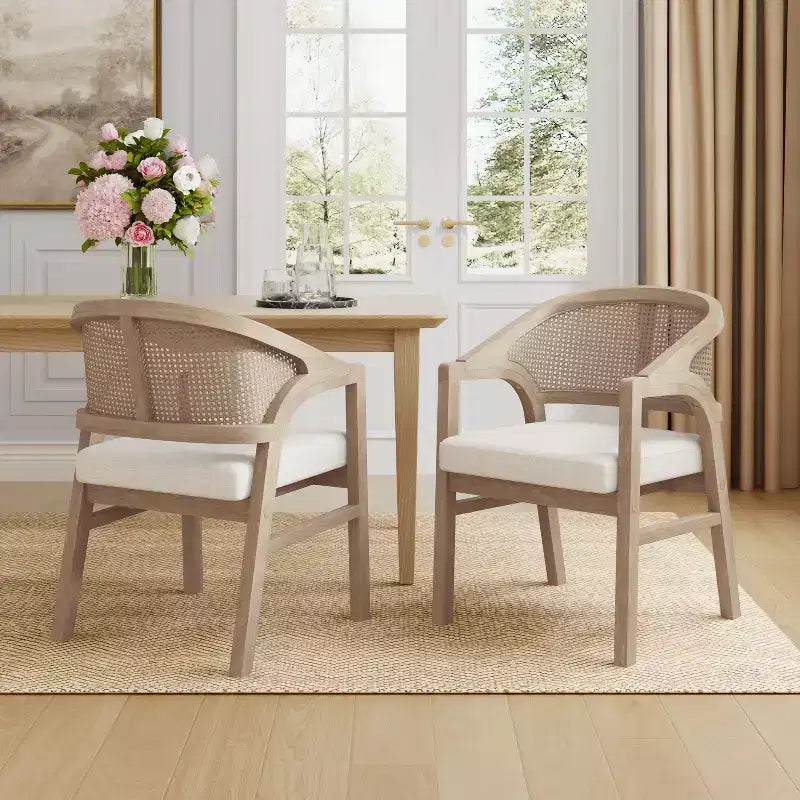 Christopher Knight Home Samson Rubberwood Upholstered Dining Chair with Cane Designed Curved Back (Set of 2)