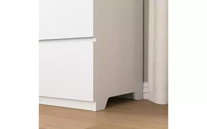 Commode moderne spacieuse sans poignée à neuf tiroirs de 160 cm ; meuble de rangement en bois, convient pour le salon ou la chambre à coucher, blanc
