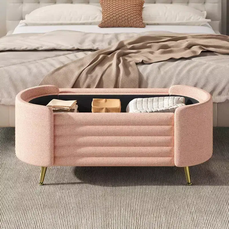 Banc de rangement au pied du lit, banc de rangement d'entrée ovale