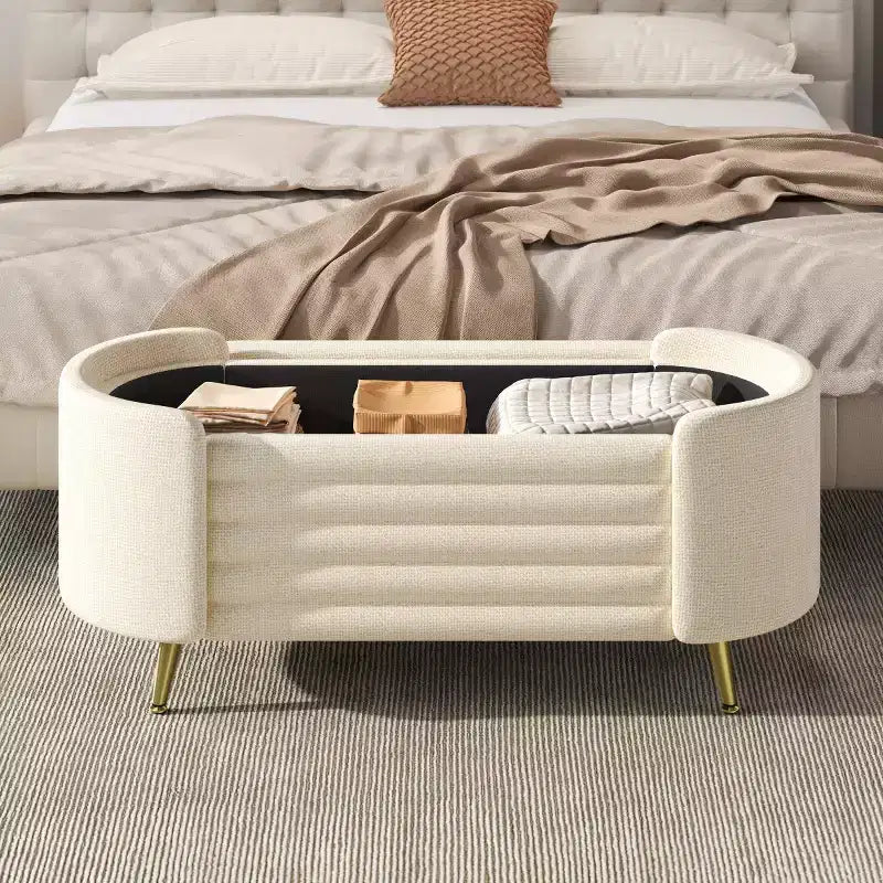 Banc de rangement au pied du lit, banc de rangement d'entrée ovale
