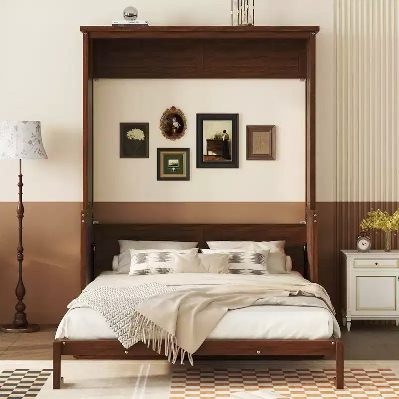 Lit escamotable en bois Wood Murphy, armoire lit mural dissimulée avec vérins à gaz (améliorés) - Noyer
