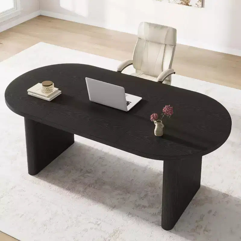 70.8 Inch Oval Dining Table for 6-8,Farmhouse Long Kitchen Table with Thick Wooden Base for Dining Room, Kitchen, Living Room &amp; Office