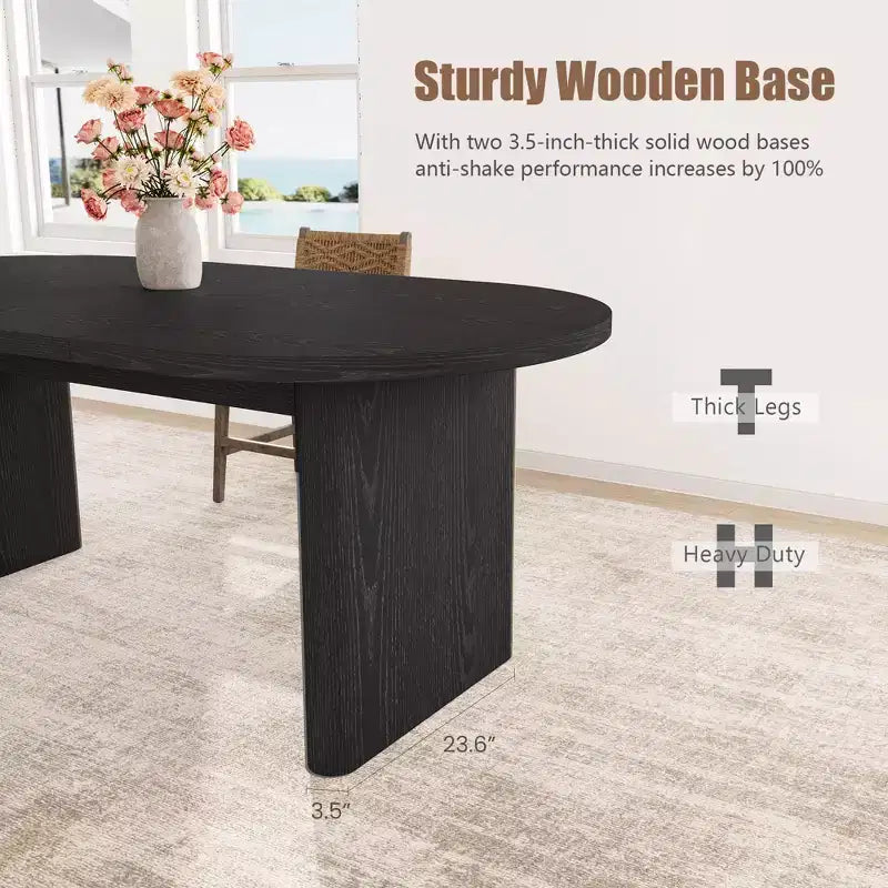 Cette longue table de salle à manger de style ferme est dotée d'une base en bois robuste et convient aux salles à manger, aux cuisines, aux salons et aux bureaux.