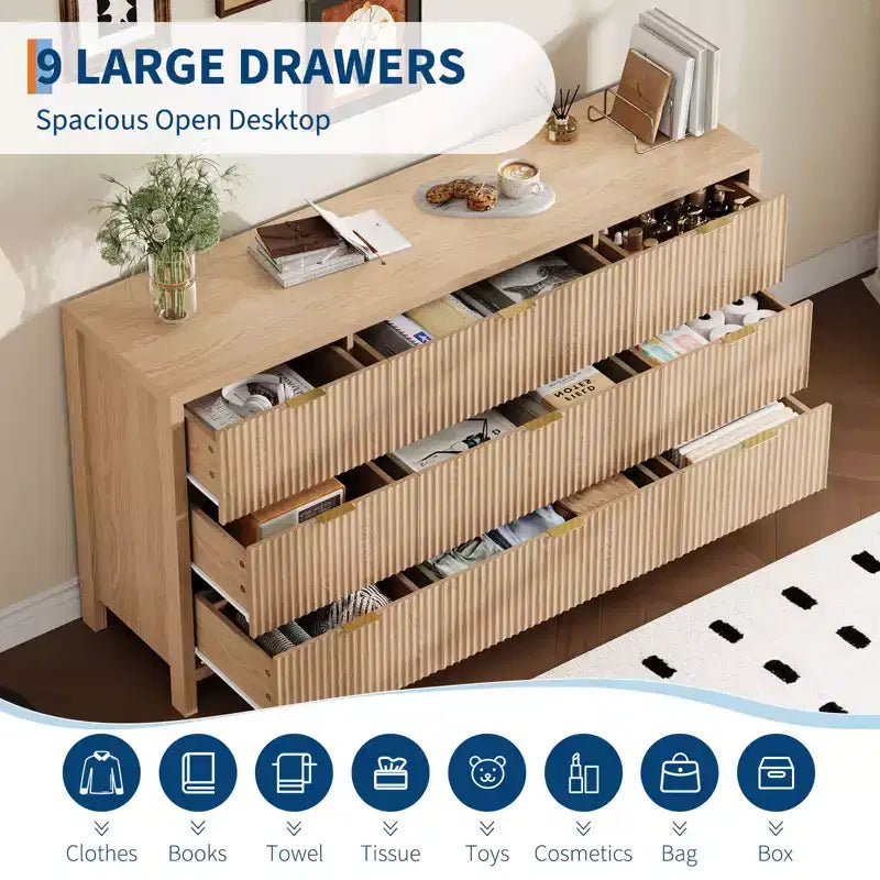 Armoire en bois à neuf tiroirs pour chambre à coucher pour ranger et organiser les vêtements