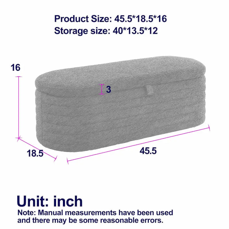 Teddy Fabric Upholstered Storage Bench End of Bed Stool with Safety Hinge