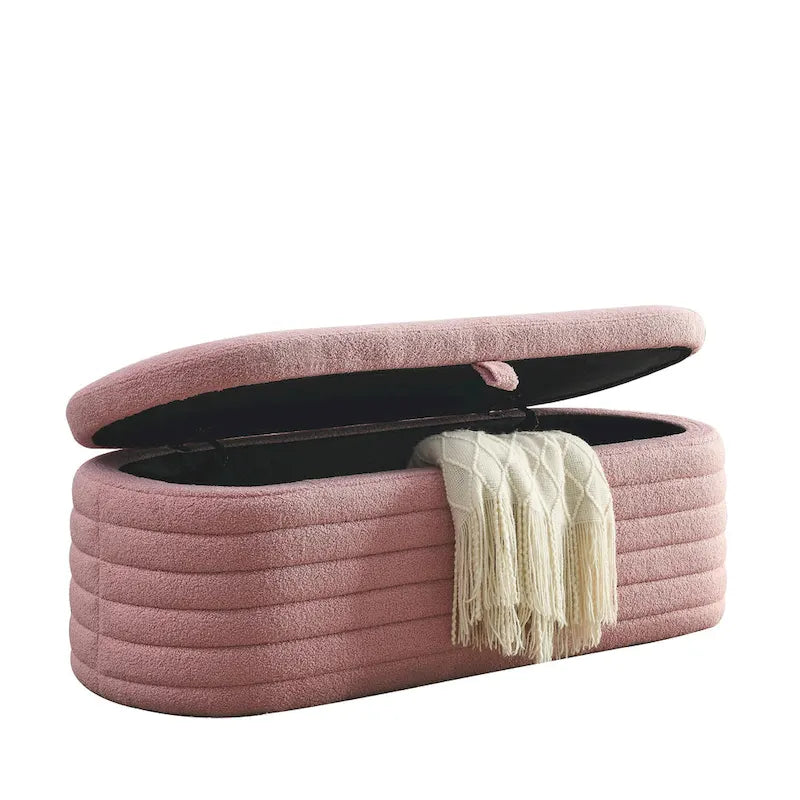 Teddy Fabric Upholstered Storage Bench End of Bed Stool with Safety Hinge