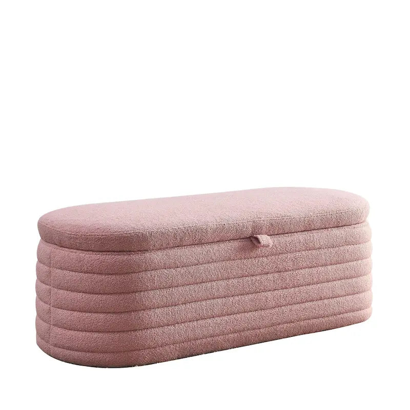 Teddy Fabric Upholstered Storage Bench End of Bed Stool with Safety Hinge