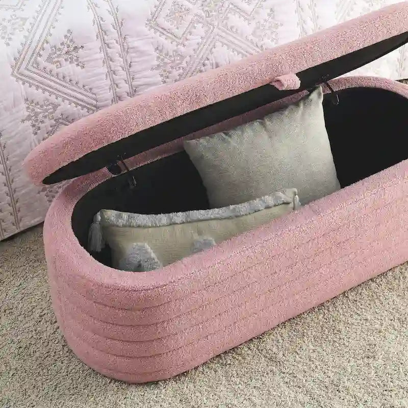 Teddy Fabric Upholstered Storage Bench End of Bed Stool with Safety Hinge