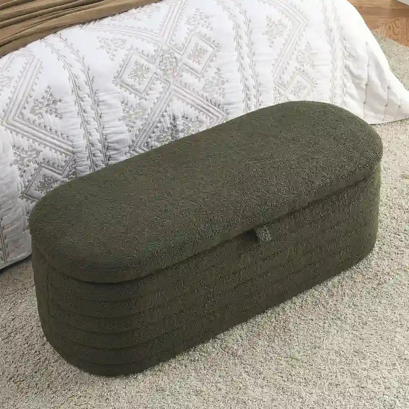 Teddy Fabric Upholstered Storage Bench End of Bed Stool with Safety Hinge