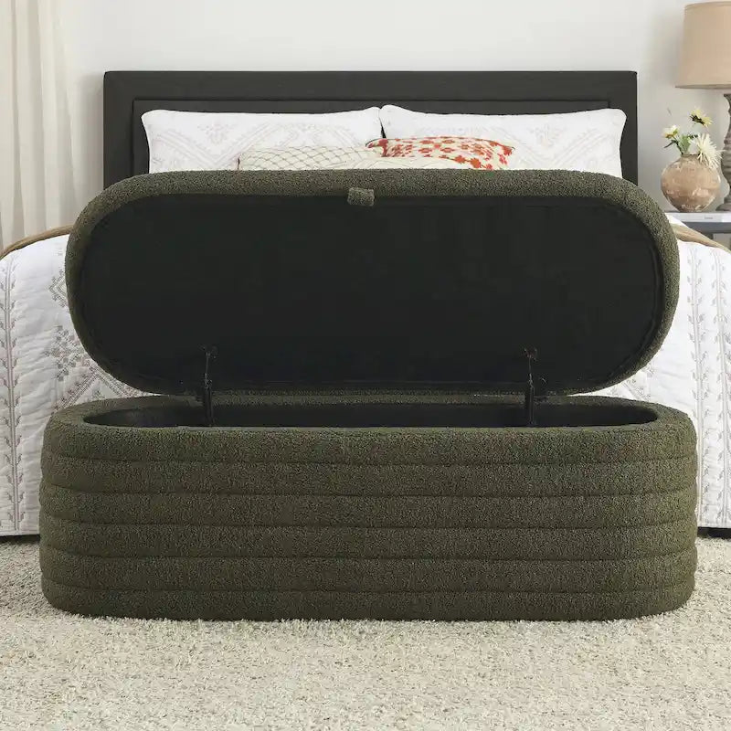 Teddy Fabric Upholstered Storage Bench End of Bed Stool with Safety Hinge