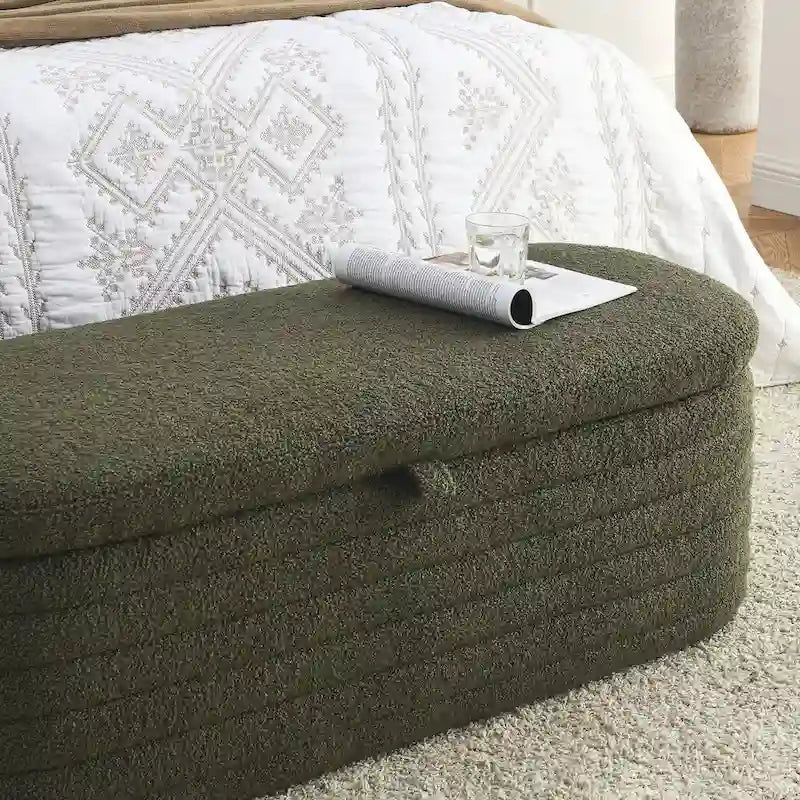 Teddy Fabric Upholstered Storage Bench End of Bed Stool with Safety Hinge