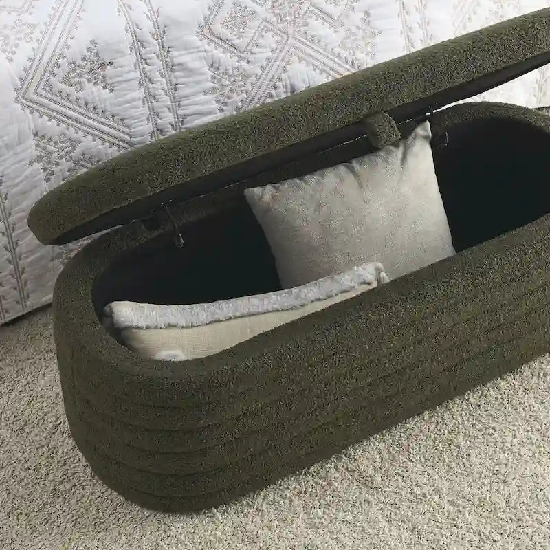 Teddy Fabric Upholstered Storage Bench End of Bed Stool with Safety Hinge