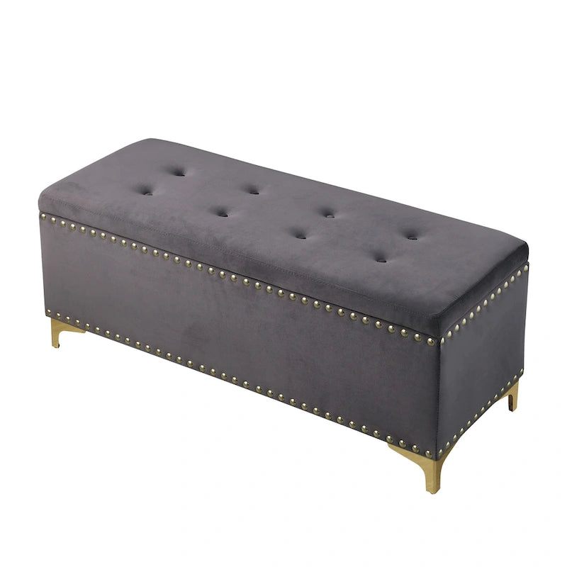 2 in 1 Combination Tufted Velvet Benches Set with Gold Leg and Nailhead Trim