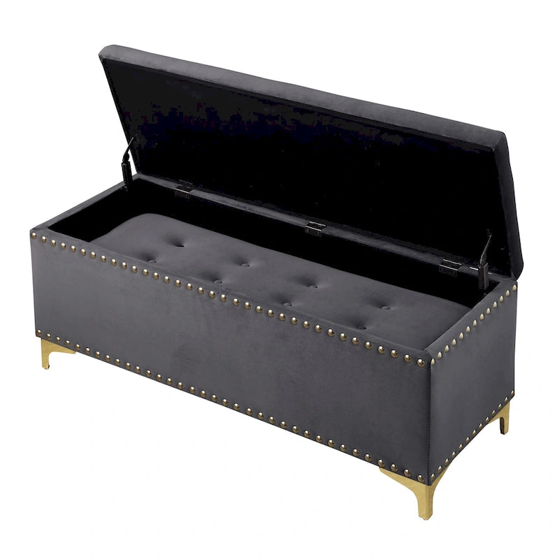 2 in 1 Combination Tufted Velvet Benches Set with Gold Leg and Nailhead Trim