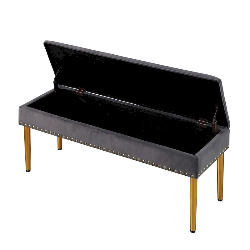 2 in 1 Combination Tufted Velvet Benches Set with Gold Leg and Nailhead Trim