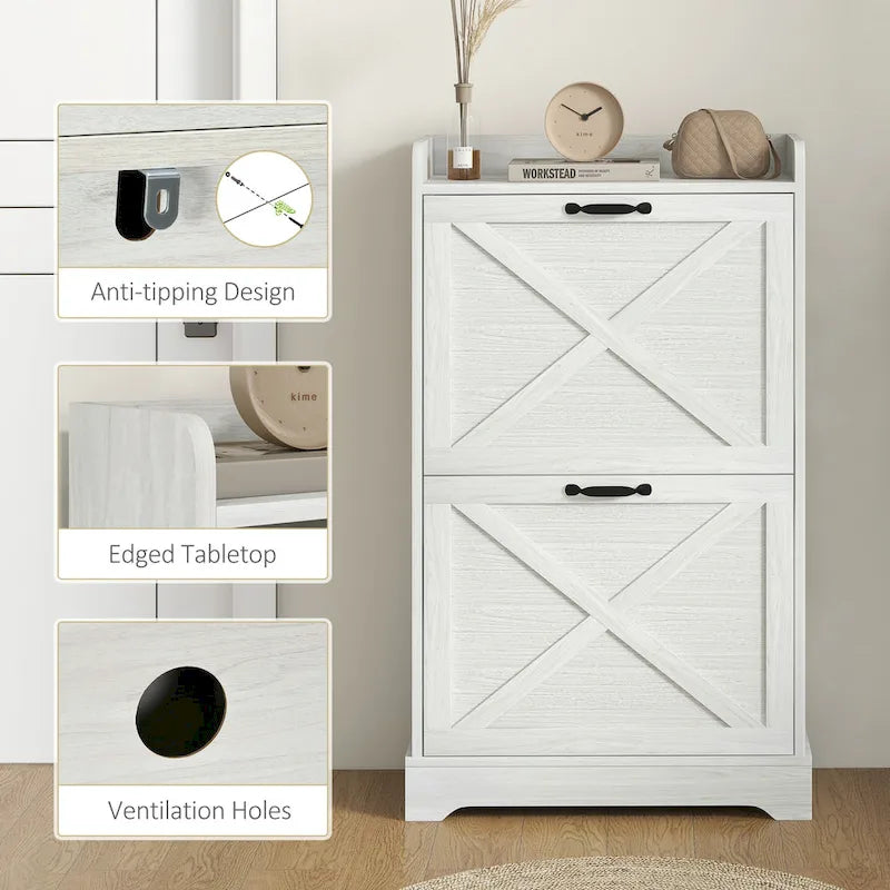 Oak Shoe Cabinet with 2 Sliding Doors