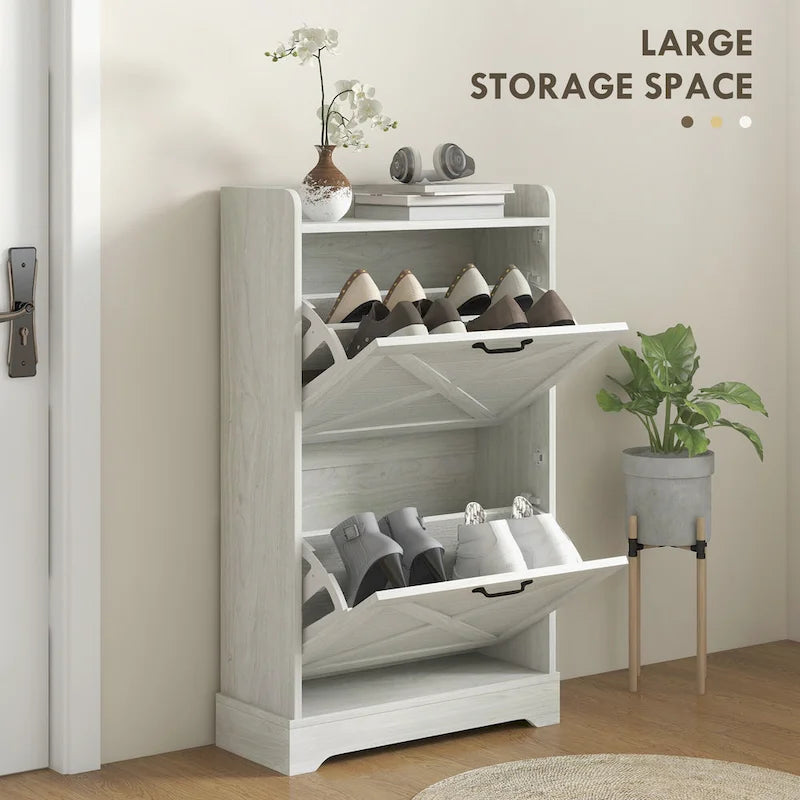 Oak Shoe Cabinet with 2 Sliding Doors