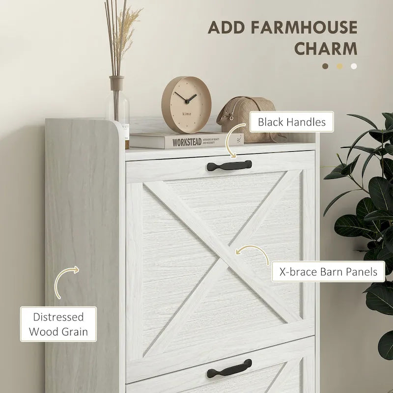 Oak Shoe Cabinet with 2 Sliding Doors