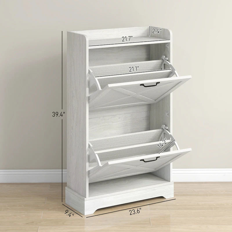 Oak Shoe Cabinet with 2 Sliding Doors