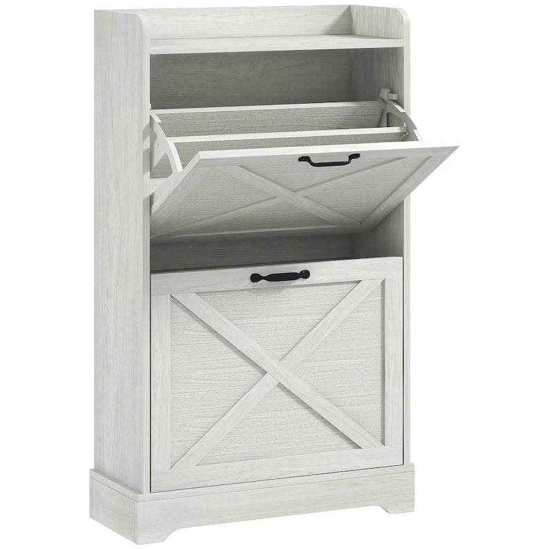 Oak Shoe Cabinet with 2 Sliding Doors