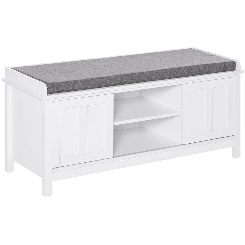 Entryway Shoe Bench Storage Ottoman with Sliding Doors, Adjustable Shelving, 6 Compartments, and Padded Seat, Holds 10 Pairs