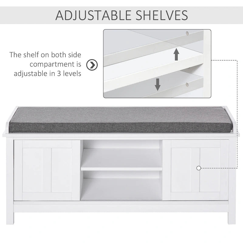 Entryway Shoe Bench Storage Ottoman with Sliding Doors, Adjustable Shelving, 6 Compartments, and Padded Seat, Holds 10 Pairs
