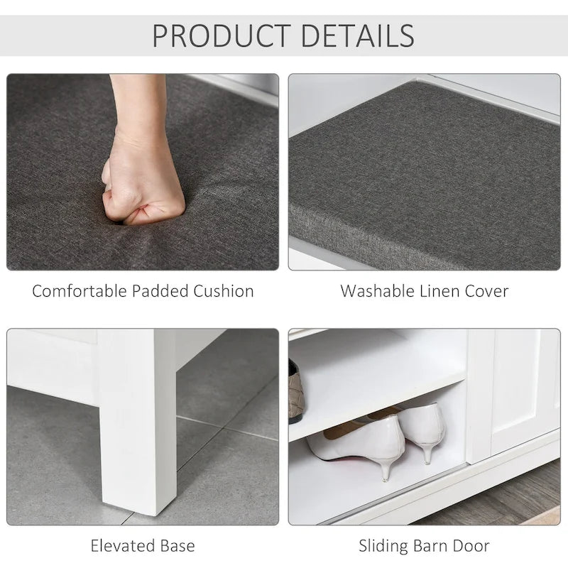 Entryway Shoe Bench Storage Ottoman with Sliding Doors, Adjustable Shelving, 6 Compartments, and Padded Seat, Holds 10 Pairs
