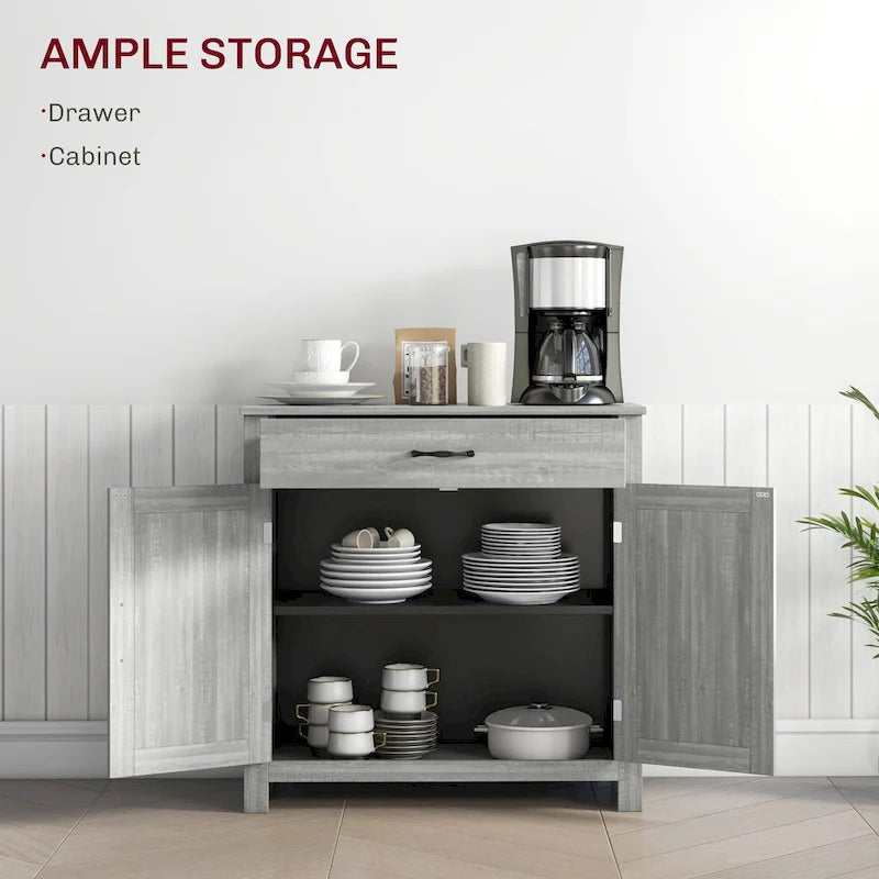 Farmhouse Sideboard Buffet Cabinet, Barn Door Coffee Bar Cabinet with Drawer and Adjustable Shelf