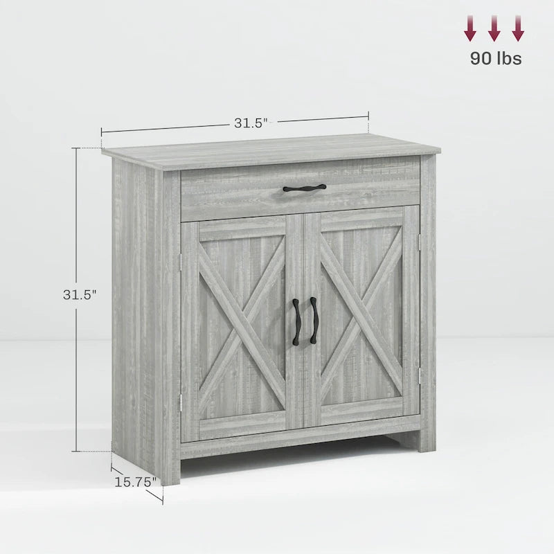 Farmhouse Sideboard Buffet Cabinet, Barn Door Coffee Bar Cabinet with Drawer and Adjustable Shelf